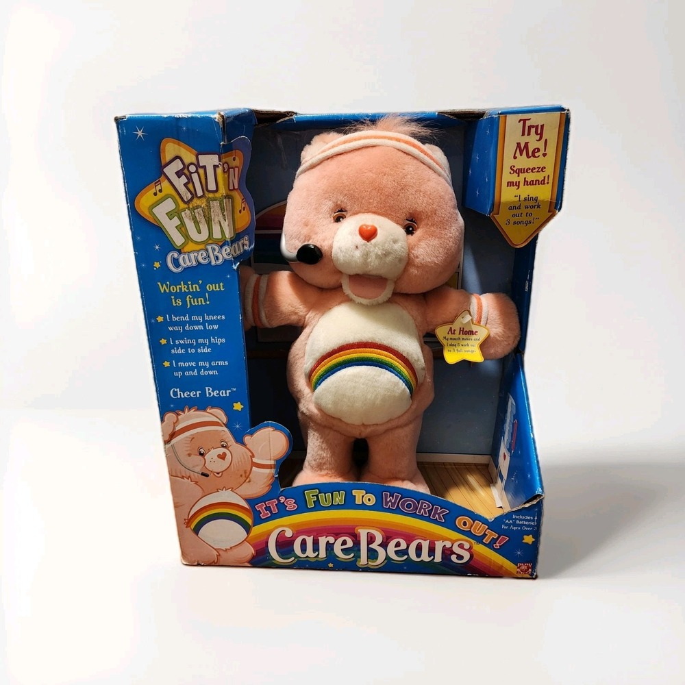 ☀️ VTG Care Bears 2004 Fit N Fun Sing Dance‎ Exercise Rainbow Cheer Plush TESTED
